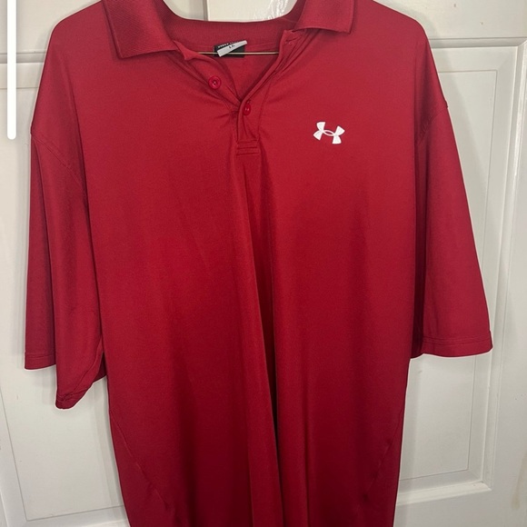 Under Armour Polo Shirt Mens Large Red HeatGear Casual Golf Performance - Picture 7 of 7